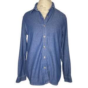 PORT & Company Blue Jean Button Up Long Sleeve Shirt Women’s Size Medium